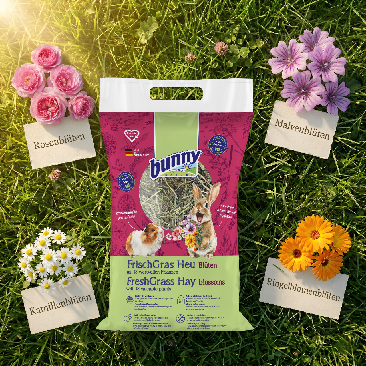 FrischGras Heu Blüten - Aromatisches Heu mit Blüten für Kleintiere