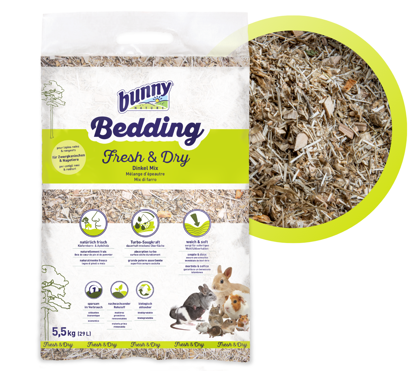 bunnyBedding - Fresh & Dry - Extra frische Einstreu aus Dinkel für Kleintiere