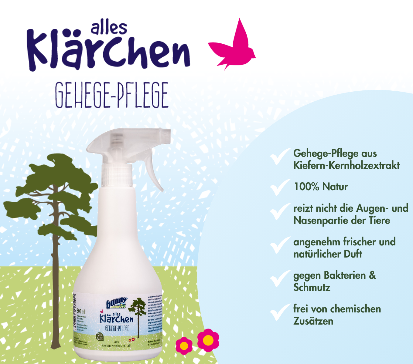 alles Klärchen - Gehege-Pflege aus Kiefernkernholz-Extrakt gegen Urinflecken und Schmutz - 500ml