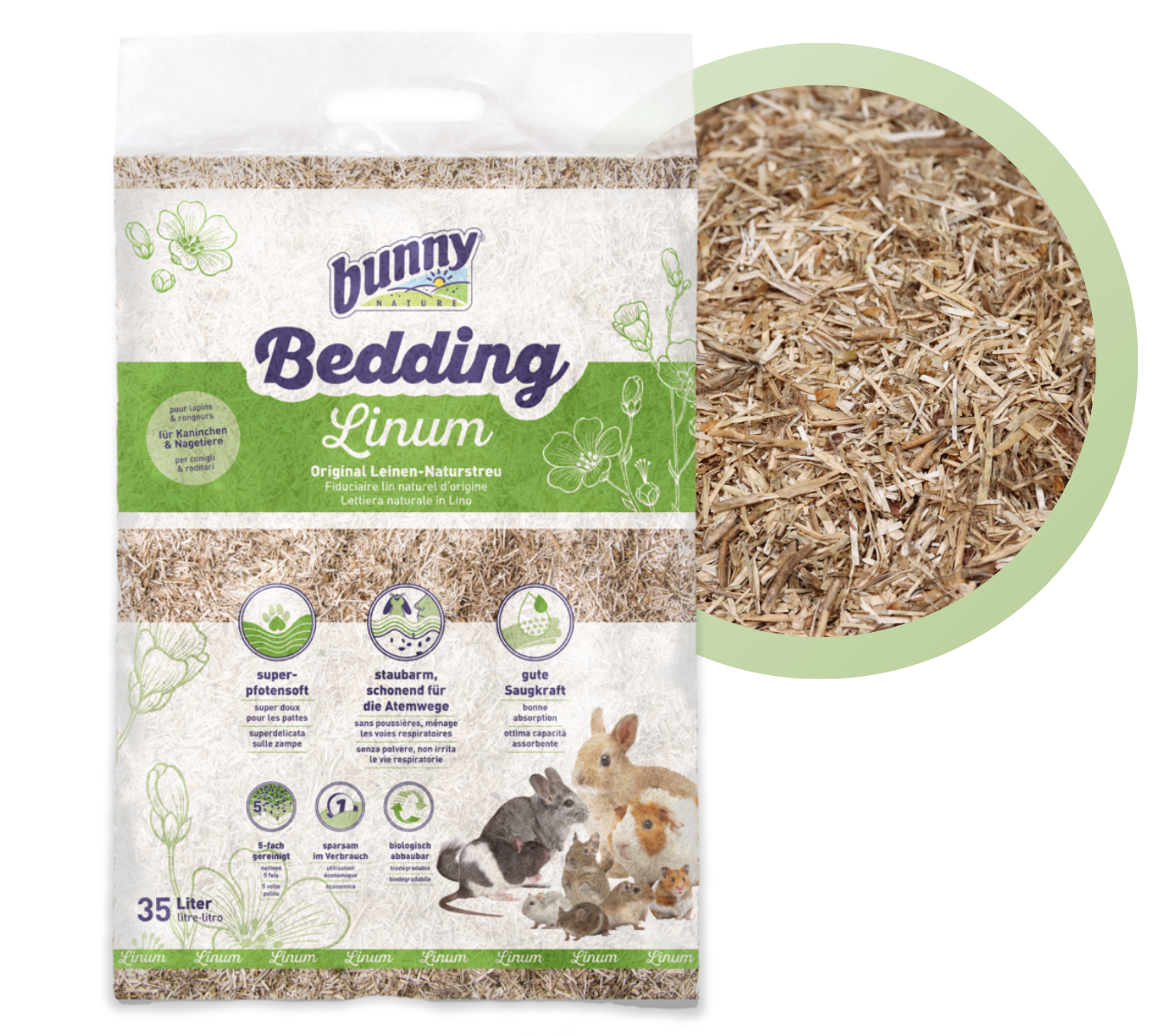 bunnyBedding - Linum - Natürliche Einstreu aus Leinen für Kleintiere