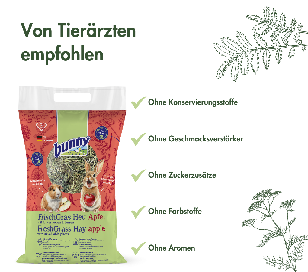 FrischGras Heu Apfel - Aromatisches Heu mit Apfelstückchen für Kleintiere