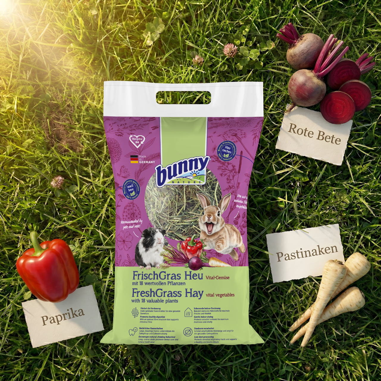 FrischGras Heu Vital-Gemüse - Aromatisches Heu mineralreichem Gemüse für Kleintiere