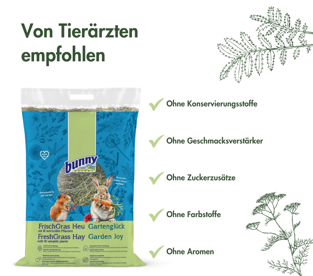 FrischGras Heu Gartenglück - Aromatisches Heu mit vitaminreichem Gemüse und leckeren Blüten und Blättern
