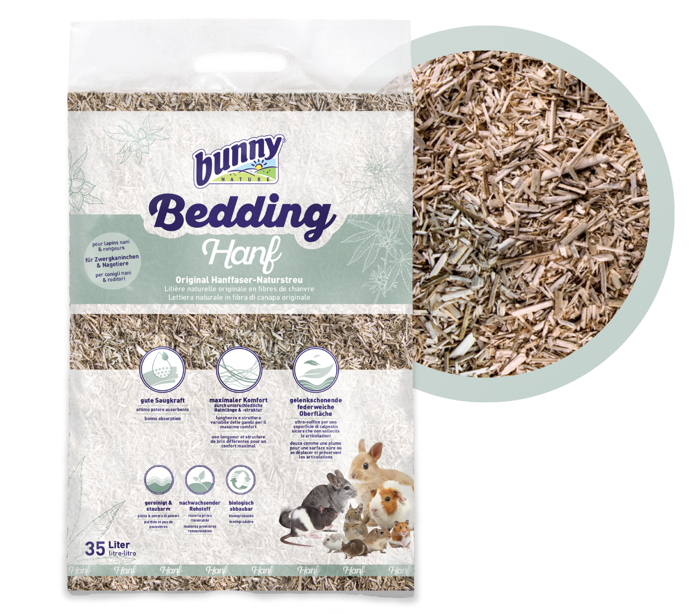 bunnyBedding - Hanf - Umweltfreundliche Einstreu aus Hanf für Kleintiere