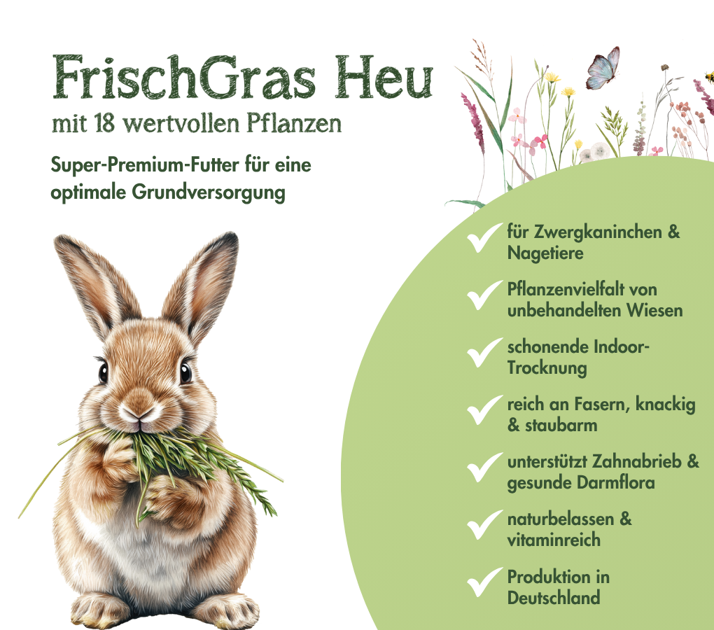 FrischGras Heu Blüten - Aromatisches Heu mit Blüten für Kleintiere FrischGras Heu Blüten - Aromatisches Heu mit Blüten für Kleintiere