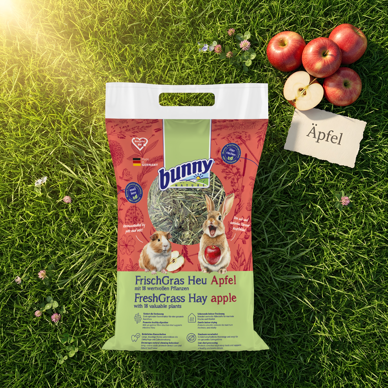 FrischGras Heu Apfel - Aromatisches Heu mit Apfelstückchen für Kleintiere