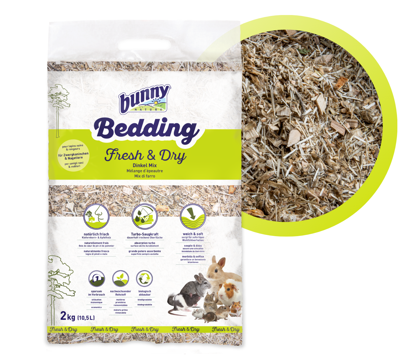 bunnyBedding - Fresh & Dry - Extra frische Einstreu aus Dinkel für Kleintiere